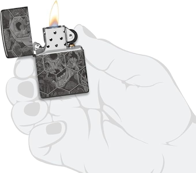 Zippo - Customized Message on Mushroom Skulls High Polish Black Pocket 46425