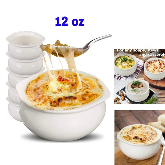 Set of 4 French Onion Soup Crocks 12 oz White Ceramic Porcelain Bowls