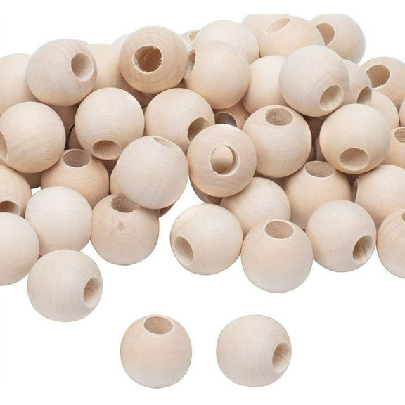 Wooden Beads 60Pcs 25mm(1 Inch) Natural Unfinished Wood Spacer Beads with 10mm Large Hole Ball Wooden Loose Beads Large Hole Round DIY