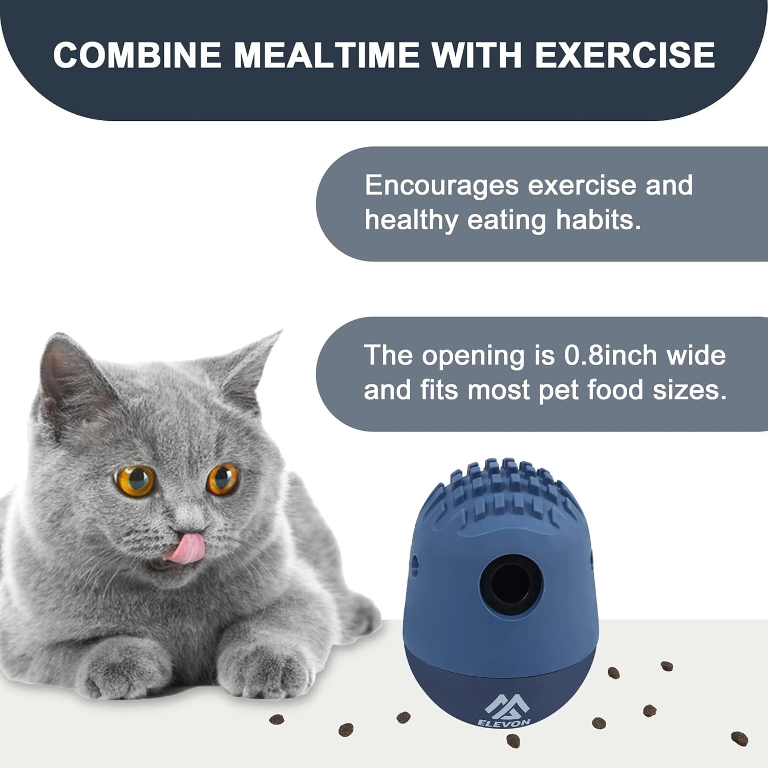 Elevon Dog Treat Dispenser and Slow Feeder Toy, Interactive Puzzle Chew Toy for Puppies and Medium Dogs, Navy