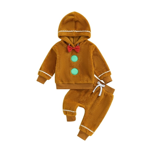 Suealasg Toddler Kids Baby Girl Boy Christmas Outfit Gingerbread Man Long Sleeve Hooded Sweatshirt Long Pant 1T 2T 3T 4T 5T Little Boy Girls Christmas Clothes