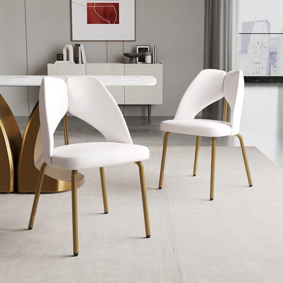 Dining Room Chairs Set of 2, Modern Upholstered Dining Chairs with PU Leather Seat, Sturdy Metal Frame for Kitchen Dining Table Living Room, White Chairs