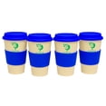 thumbnail image 1 of Domore set 4 vasos cafeteros 500 ml azul fibra de bambú reutilizables con tapa, 1 of 1