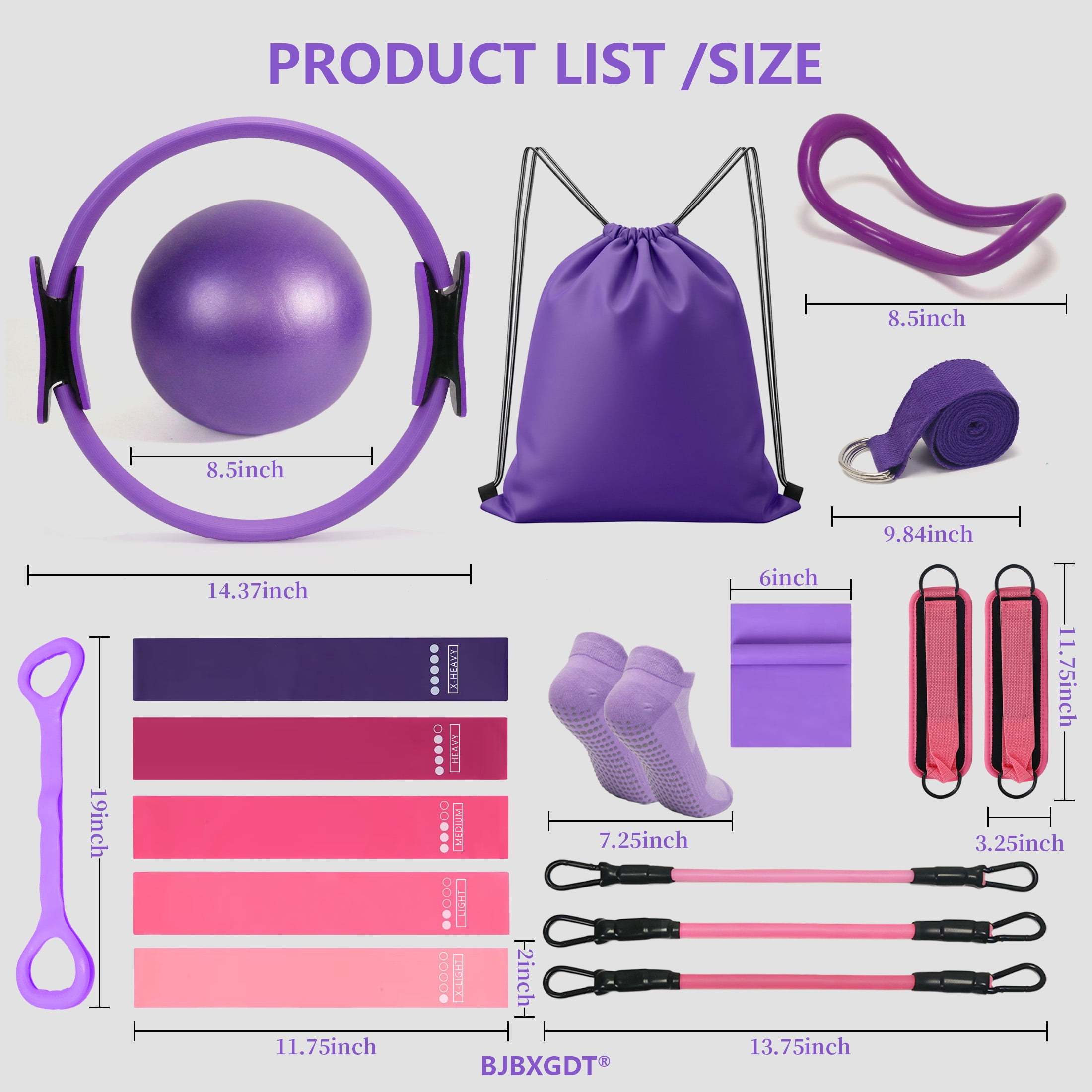Pilates Ring Circle Set 18 Pcs Exercise Equipment Accessories for Women, Workouts Pilates Ball Stretching Strap for Women's Home Workouts & Beginners