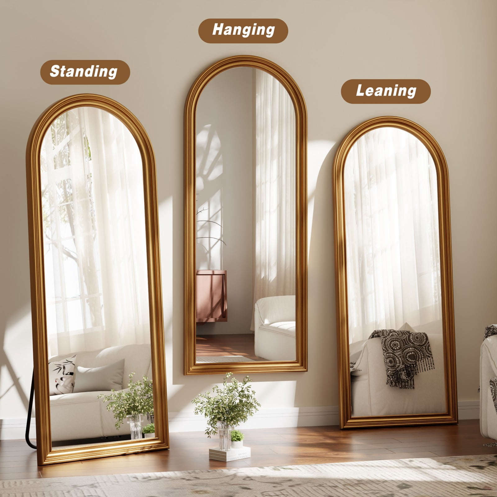 SHATTERVIEW 71"x32" Arched Full Length Mirror Floor Mirror Vintage Mirror, Antique Gold