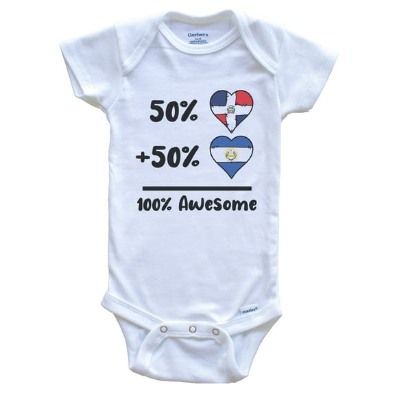 50% Dominican Plus 50% Salvadorian 100% Awesome Dominican Republic El Salvador Heart Flags Baby Bodysuit