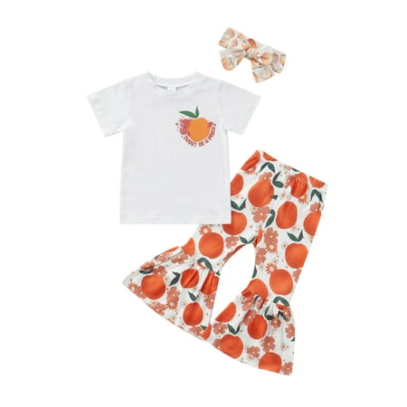 

Eyicmarn Kid Girl 3pcs Suit Short Sleeve Round Neck Tops Summer Spring Loose Wide-Leg Trousers + Head Band