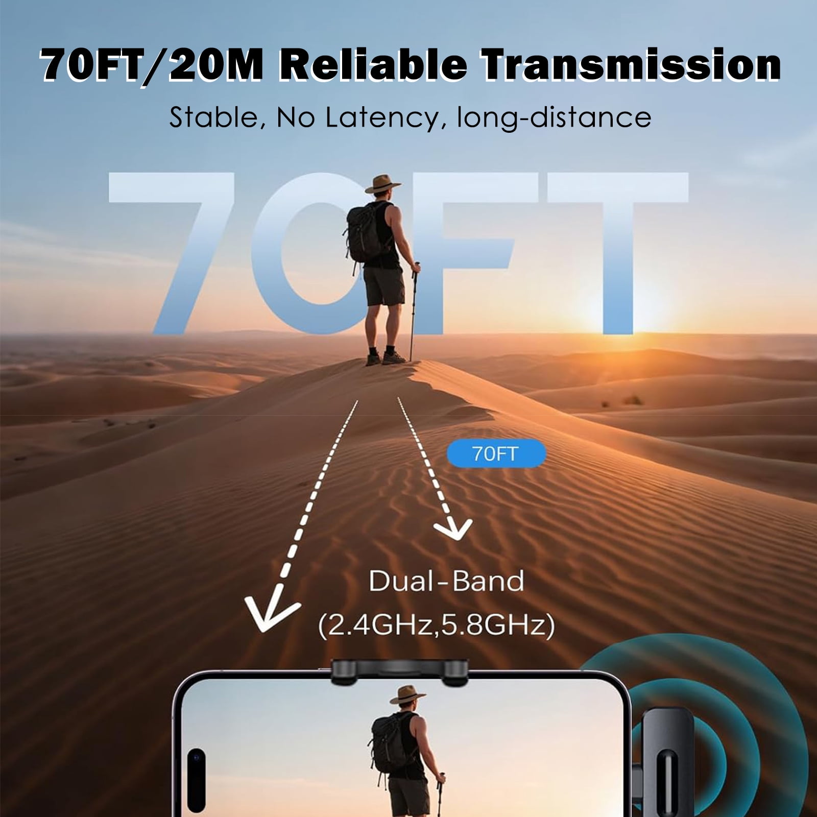 Wireless 2 Pack Clip-on Mini Microphone Compatible with iPhone iPad Android for Video Recording Tiktok Youtube Vlog Podcast, Black
