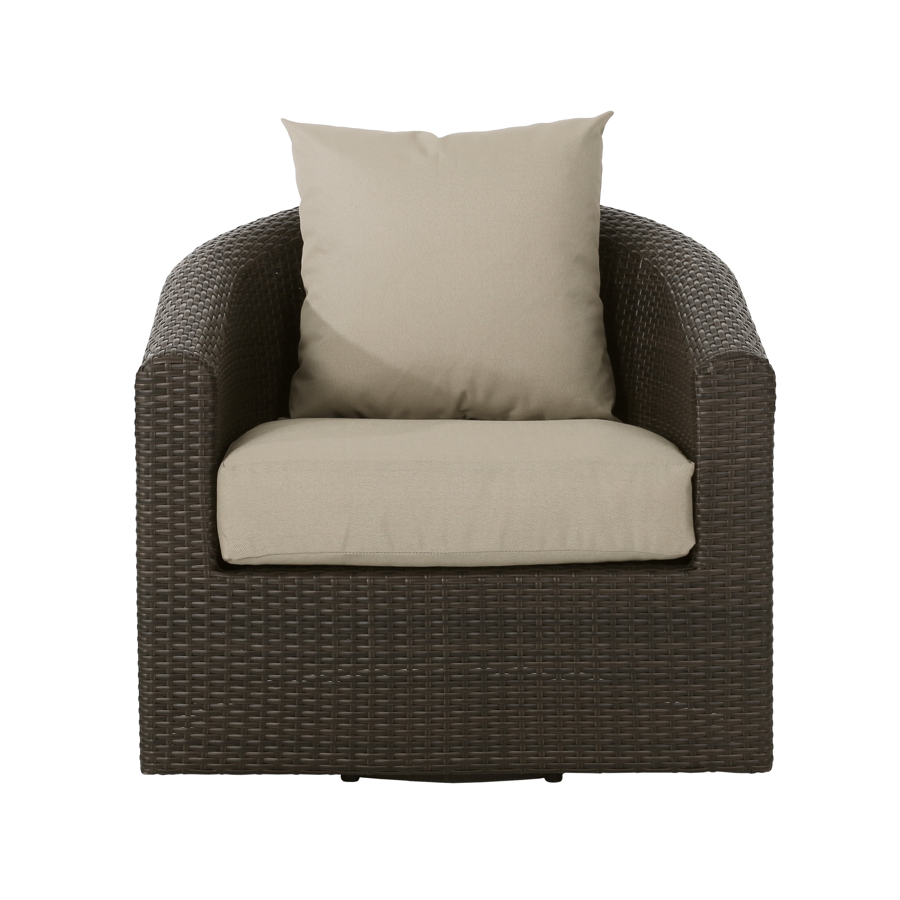 Swivel Chair, Outdoor Aluminum Frame Wicker Rotatable Chair for Patio Garden, Brown and Beige