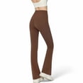thumbnail image 5 of Women's High-Waist Flared Leggings with Stretch Fabric and Contoured Fit - Large, Brown, 5 of 6
