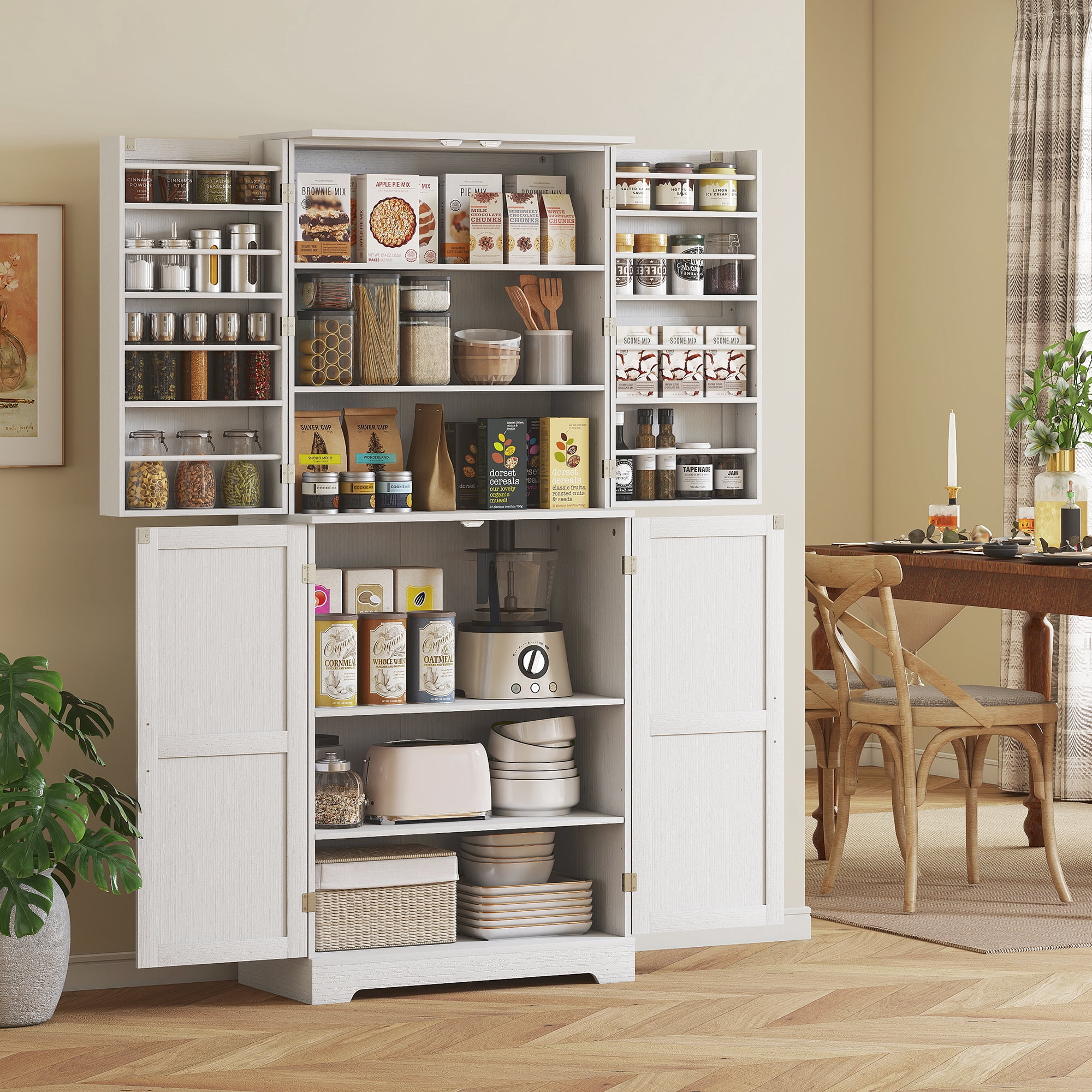 HOMCOM 72" Farmhouse Kitchen Pantry Cabinet, Tall Storage Cabinet, White