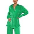 thumbnail image 2 of VISgogo Traje Casual para Mujer, Camisa de Solapa con Botones de Color Sólido de Manga Larga + Pantalones Largos de Pierna Ancha VISgogo moda, 2 of 8