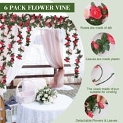 YOLETO 6 Pack Artificial Flower Garland-40FT Lush Rose Vines for Decoration, Hanging Floral Garlands for Bedroom, Wall, Weddings, Gardens & Home Decor (Mixed Pink)
