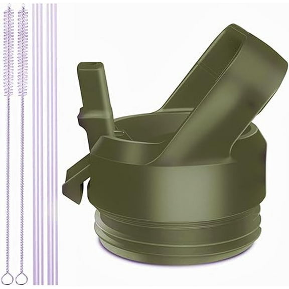 Straw Cap for YETI Rambler Bottle and RTIC Bottle, Straw Lid with 2 Straws and 2 Brushes-Olive Green