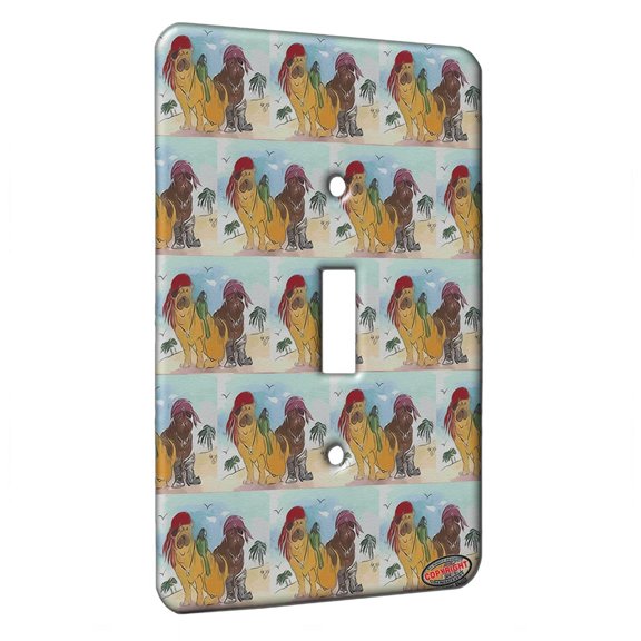 KuzmarK™ Single Gang Toggle Switch Wall Plate - Chinese Shar Pei Pirate Dogs with Parrot Dog Modern Art by Denise Every
