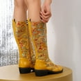 thumbnail image 6 of Vintage Embroidered Mid Calf Combat Boots for Women 2025 Retro Leather Low Heel Knee High Tall Dress Boots Yellow Size 6.5, 6 of 9