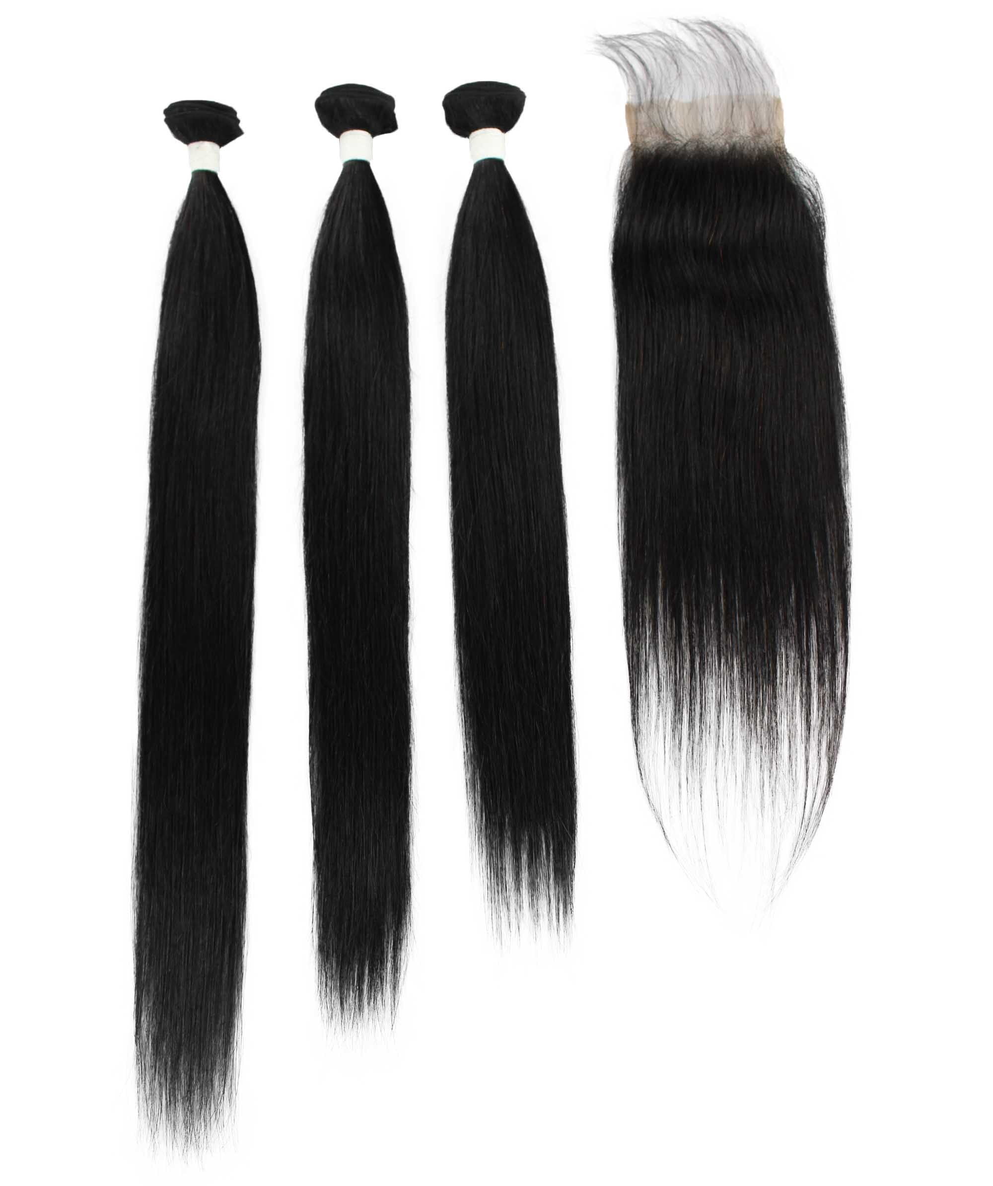 LUXLUXE Rico 100% Unprocessed A7 Grade Human Hair Bundle Free Part 4X4 Hand Tied Swiss Lace Closure 10 inches 101214 lengths bundle