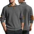 thumbnail image 5 of Yiaimeir Men's Long Sleeve Ribbed Knit Pullover Sweater with Quarter Zip Collar and Elbow Patch Casual Classic Design, 5 of 5