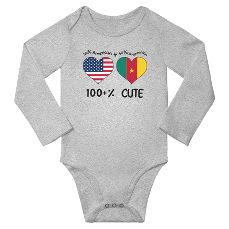 

50% American + 50% Cameroonian = 100+% Cute Baby Long Slevve Bodysuits Unisex Gifts (Gray 18-24 Months)