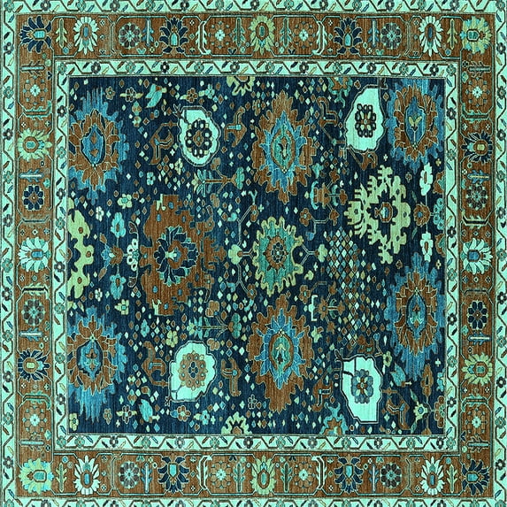 Ahgly Company Indoor Square Oriental Turquoise Blue Industrial Area Rugs, 4' Square