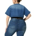thumbnail image 3 of Unique Bargains Women's Plus Size Denim Cardigan Crop Short Sleeve Jean Jacket Shrug Blue 1X, 3 of 6