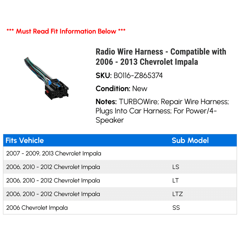 2006 Chevy Impala Stereo Wiring Diagram Radio Wire Harness For