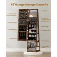 thumbnail image 4 of LED Jewelry Cabinet Armoire, 63" H Standing Jewelry Organizer Weathered Oak, 4 of 9