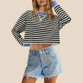 thumbnail image 2 of Yuzhih Women's Oversized Cropped Sweatshirts Long Sleeve Crew Neck Hooded Pullover Tops Fall Striped Printed Tops, 2 of 5