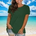thumbnail image 2 of Ecqkame Plus Size Tops for Women Casual Short Sleeve Round Neck T Shirts Summer Solid Color Loose Breathable T-shirt Army Green S, 2 of 6