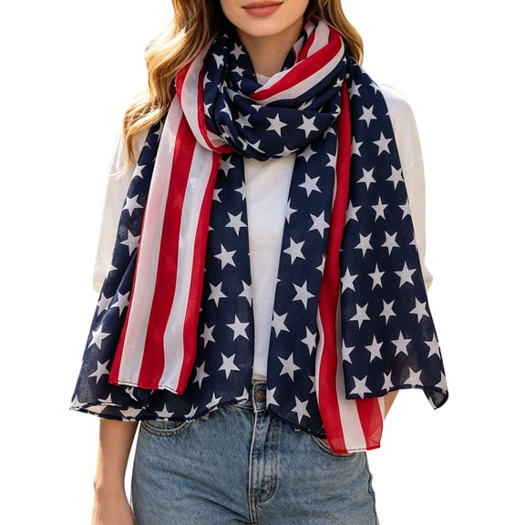 Women's Lightweight Chiffon USA Star Stripe Flag Print Scarf, Multifunctional Patriotic Wrap with Soft Breathable Fabric, Ideal Summer Cover Up for Beach Vacation Travel Daily Wear Red