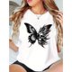 thumbnail image 1 of Camiseta informal con estampado de calavera y mariposa para mujer: moderna camiseta de manga corta, de algodón suave, cómoda camiseta de verano para uso informal y vacaciones | Estilo casual moderno |, 1 of 5
