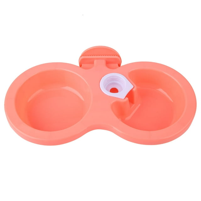Comedero doble colgante para mascotas, gatos, perros y cachorros, para jaula pequeña (rosa)