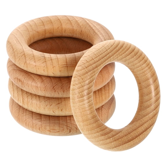 5 Pack Wood Rings, 2.17"(55mm) OD. 11mm Thick Natural Beech Solid Wooden Rings Smooth Unfinished Wooden Circles
