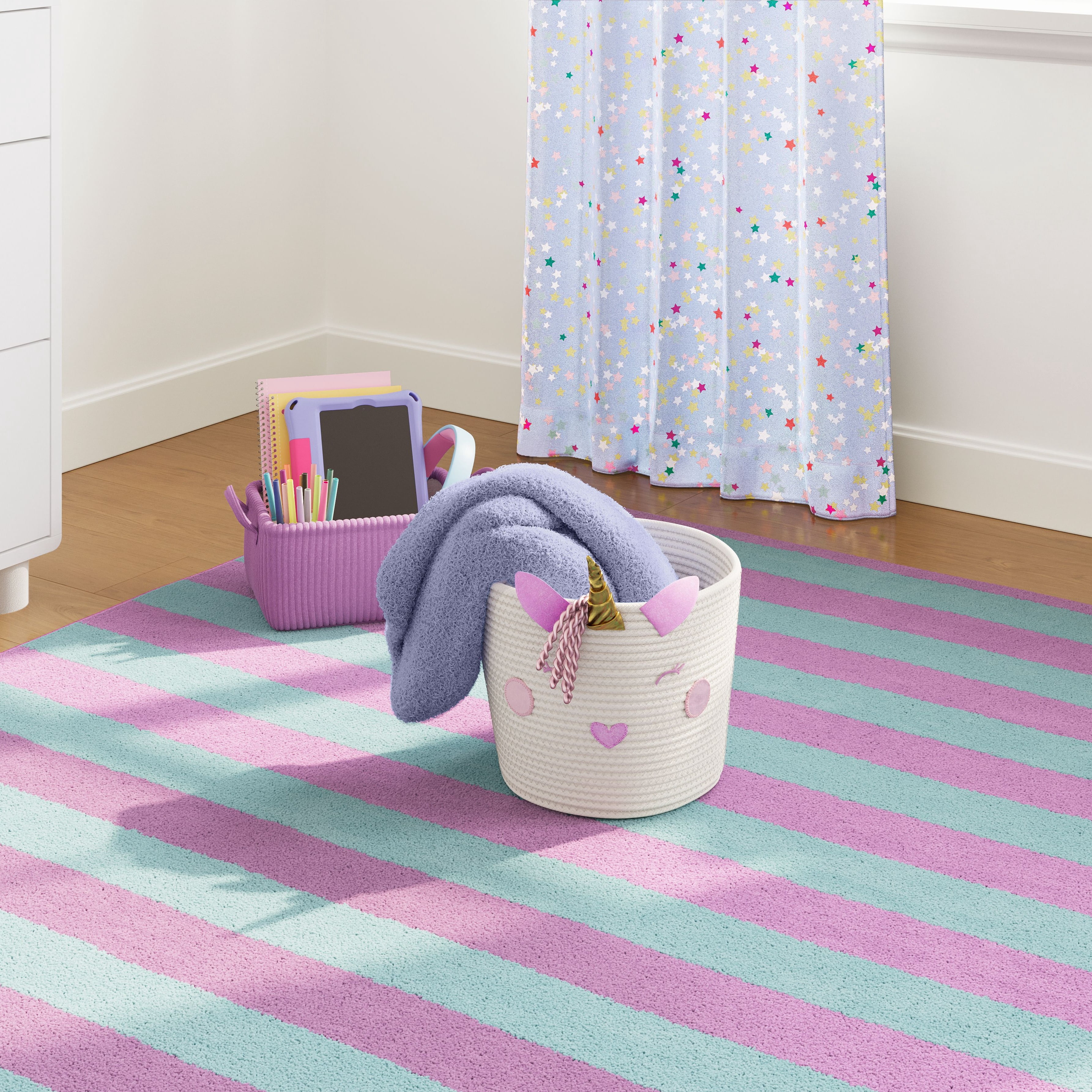 Mainstays Kids Unicorn Round Coiled Rope Storage Baskets, Medium, 2 Pack