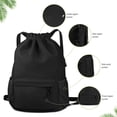 thumbnail image 4 of Mochila con CordóN con CordóN Mochila Deportiva Bolsa de Gimnasio con Bolsillo Lateral para Mujeres Hombres Negro, 4 of 5
