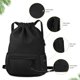 thumbnail image 4 of Mochila con CordóN con CordóN Mochila Deportiva Bolsa de Gimnasio con Bolsillo Lateral para Mujeres Hombres Negro, 4 of 5