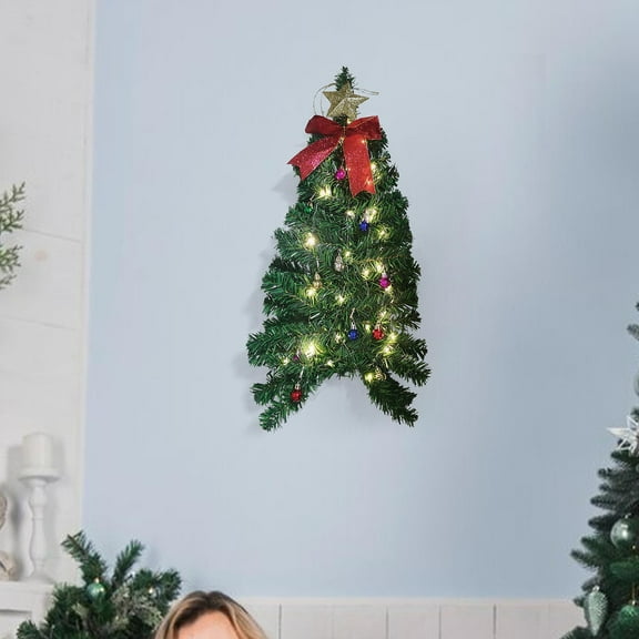 Tachiuwa Wall Mounted Christmas Tree Wall Decor Festival Layout Decorative Artificial Xmas Tree with Light for Bedroom Wedding Balcony