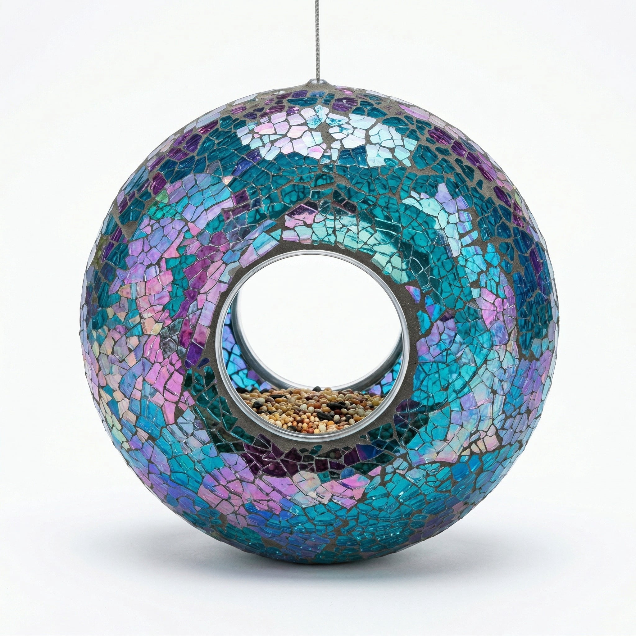 a ting garden hanging bird feeder mosaic circle for outdoor decoration,blue