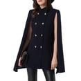 thumbnail image 1 of Abrigo de capa de doble botonadura con mangas abiertas Inspire Chic para mujer, XL, azul oscuro, 1 of 5