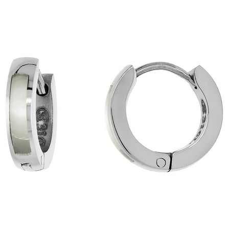Worldjewels Small Stainless Steel Mother Of Pearl Huggie Hoop Small Stainless Steel Mother Of Pearl Huggie Hoop Earrings Thin 1 2 Inch