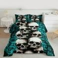 thumbnail image 2 of Manfei Spooky Halloween Skull King Size Comforter Sets,Gothic Skeleton Bedding Comforter Set,Cyan Flower Floral Bedding Set For Boys Girl,Microfiber Bedroom Decor Reversible,3 Pieces, 2 of 8