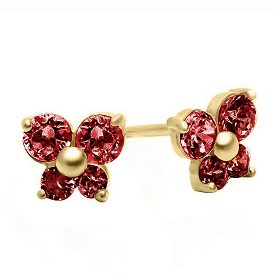 Precious Stars 14K Yellow Gold 5mm Cubic Zirconia Butterfly January Birthstone Stud Screwback Earrings