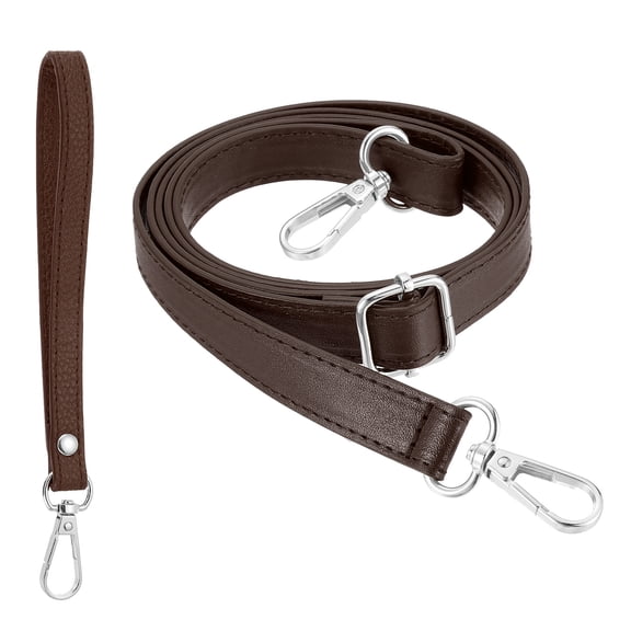 Uxcell Adjustable Leather Purse Strap Replacement, 28-52 Inch Soft PU Crossbody Bag Straps Leather Belt with Wristlet for Handbags Wallet Shoulder Crossbody Bags, Dark Brown/Silver