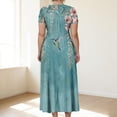thumbnail image 4 of LWavelet Women's Plus Size Vintage Green Maxi Dress Short Sleeve Tie Waist Casual Lace Trim Dress with Pockets Blue L, 4 of 7