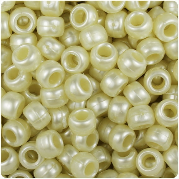 BeadTin Light Yellow Pearl 9mm Barrel Pony Beads (500pc)