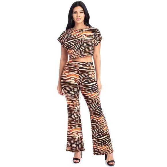 Zebra Print Crop Top And Palazzo Pants Set S