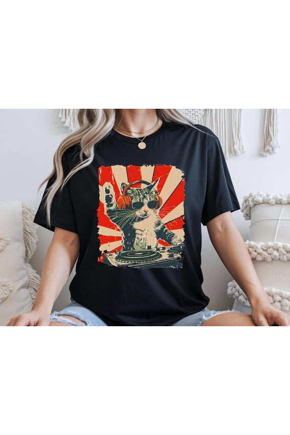 Dj Cat T-Shirt, Kitty With Headphones, Cat Lover
