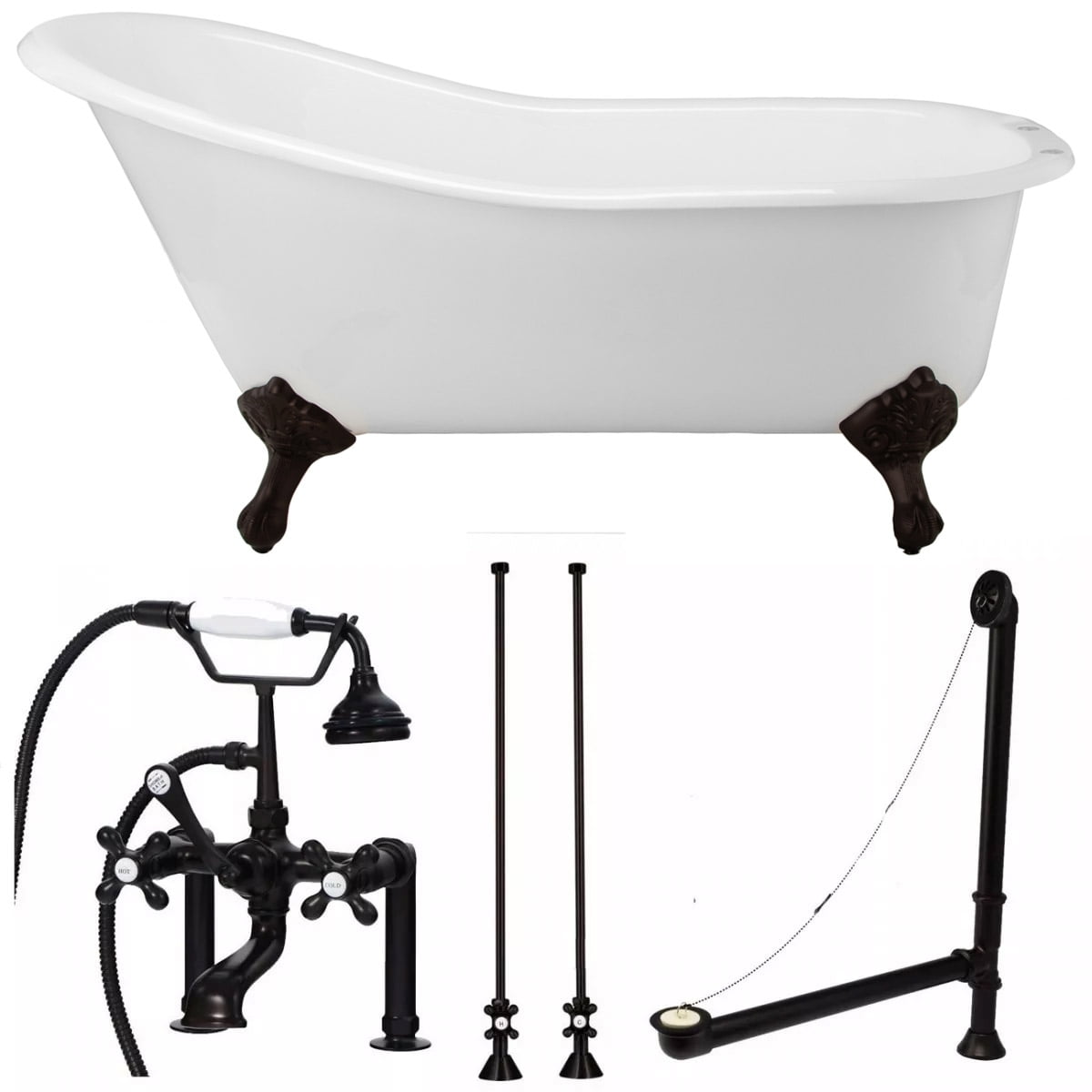 Vintage Tub & Bath Charlotte 67 Inch Cast Iron Slipper Clawfoot Tub Package