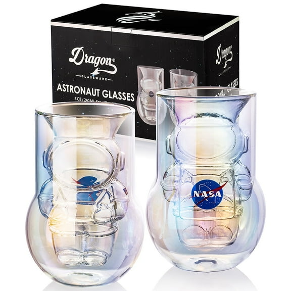 NASA x Dragon Glassware 7 oz Double Wall Iridescent Astronaut Glasses Set of 2