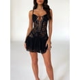 thumbnail image 3 of SUNSIOM Robe Mini en Dentelle Sans Manches à Bretelles Spaghetti Croisée devant Ourlet à Volants Robe Moulante Clubwear, 3 of 6